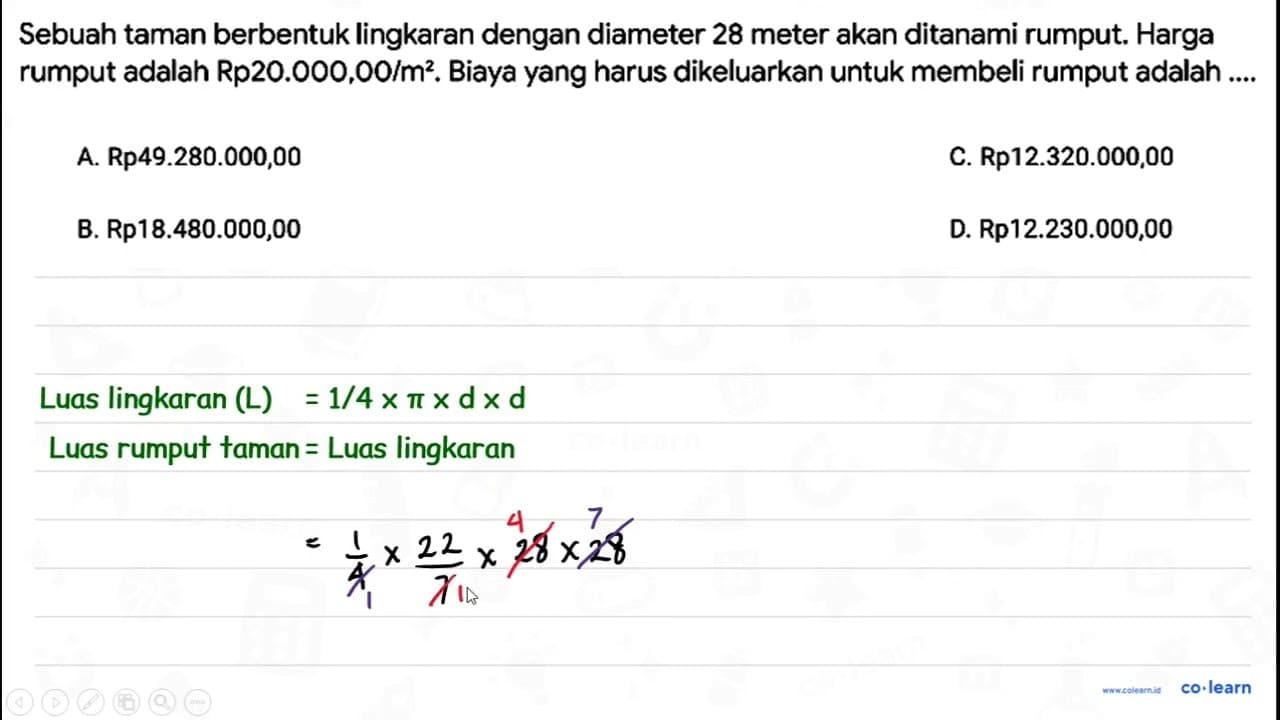 Sebuah taman berbentuk lingkaran dengan diameter 28 meter