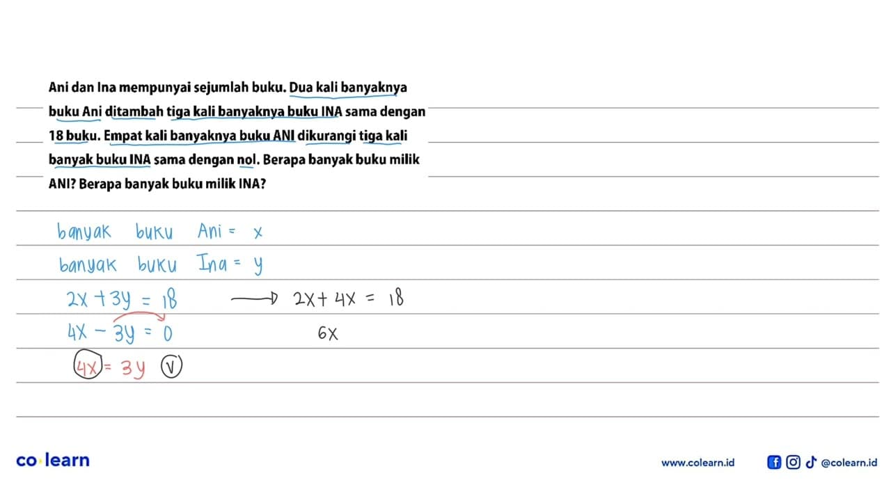 Ani dan Ina mempunyai sejumlah buku. Dua kali banyaknya