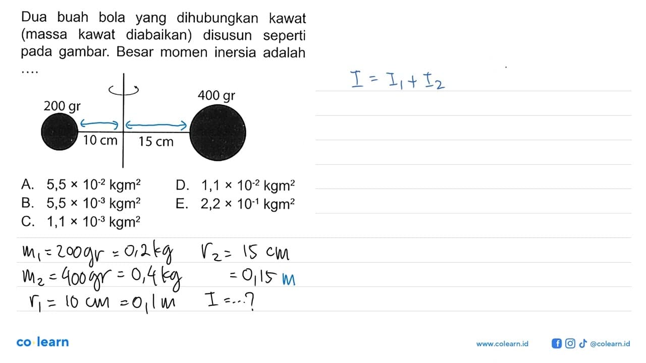 Dua buah bola yang dihubungkan kawat (massa kawat