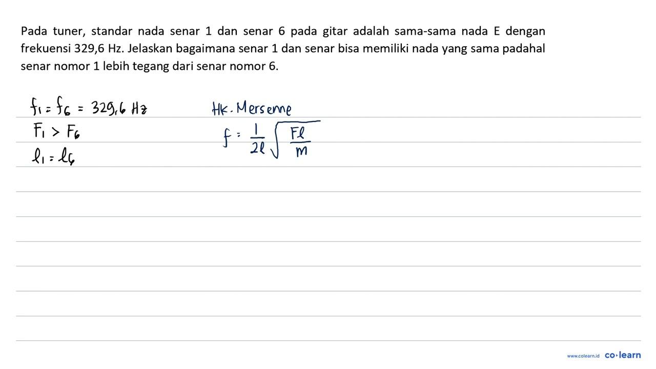 Pada tuner, standar nada senar 1 dan senar 6 pada gitar