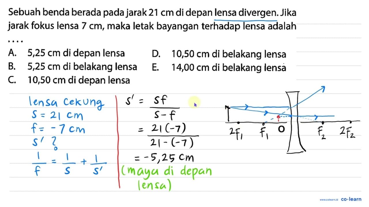 Sebuah benda berada pada jarak 21 cm di depan lensa