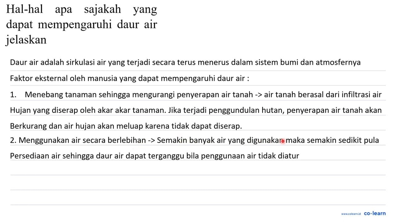 Hal-hal apa sajakah yang dapat mempengaruhi daur air