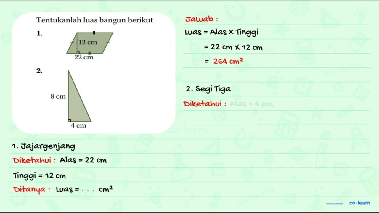 Tentukanlah luas bangun berikut 1. 12 cm 22 cm 2. 8 cm 4 cm