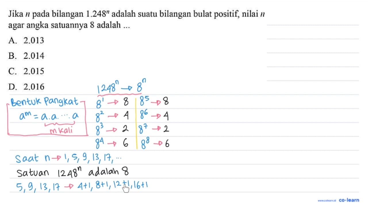 Jika n bilangan 1.248^n adalah suatu bilangan bulat