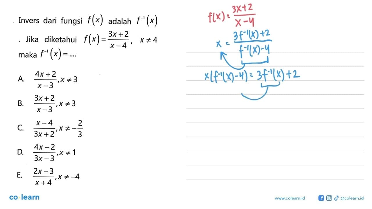 Invers dari fungsi f(x) adalah f^-1(x). Jika diketahui