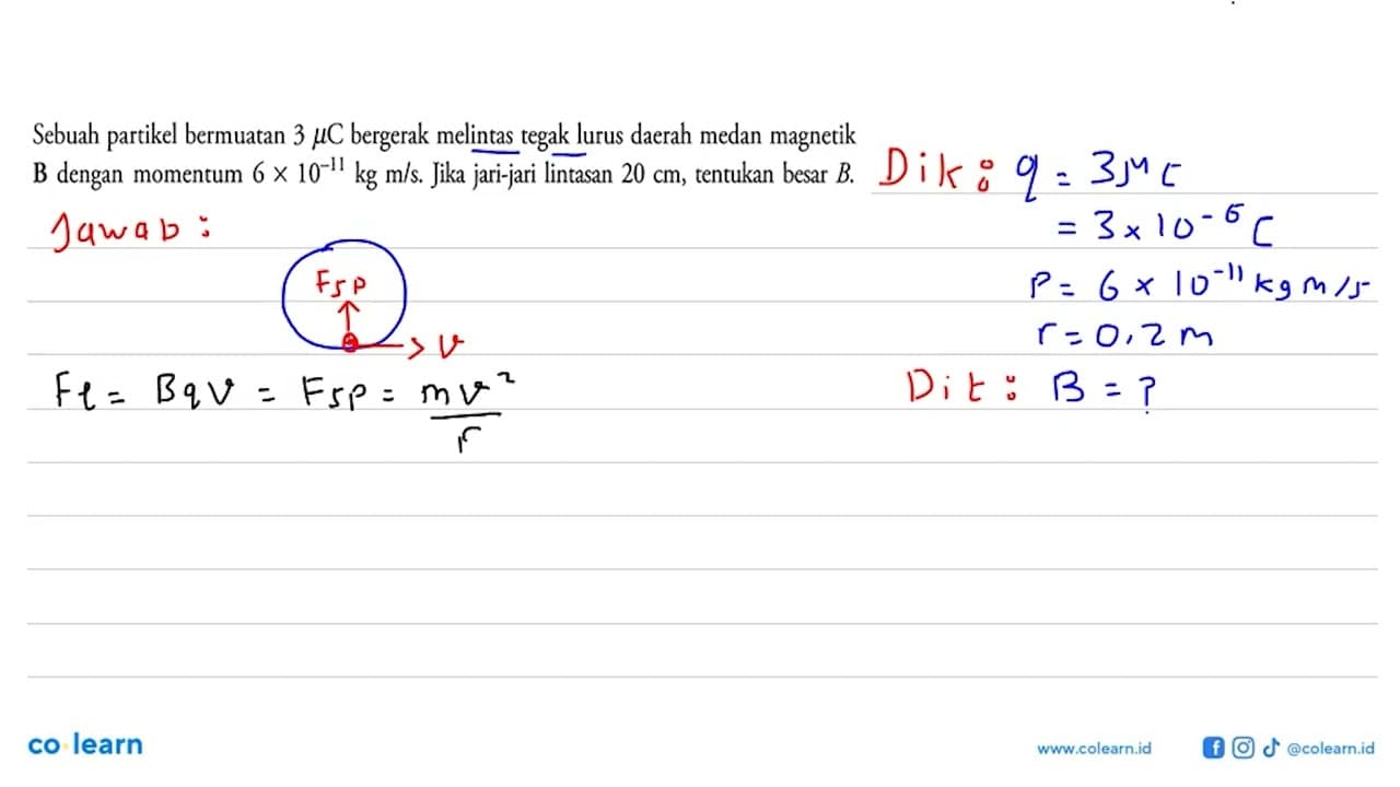 Sebuah partikel bermuatan 3 muC bergerak melintas tegak