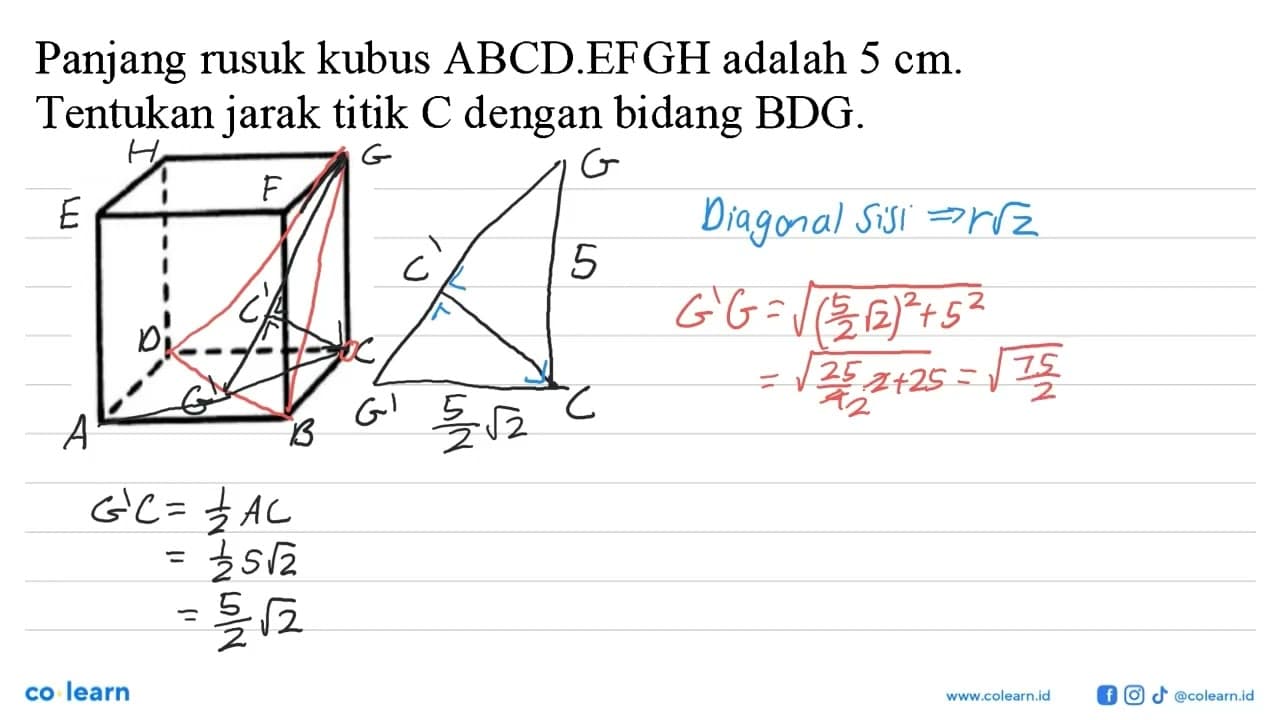 Panjang rusuk kubus ABCDEFGH adalah 5 cm. Tentukan jarak