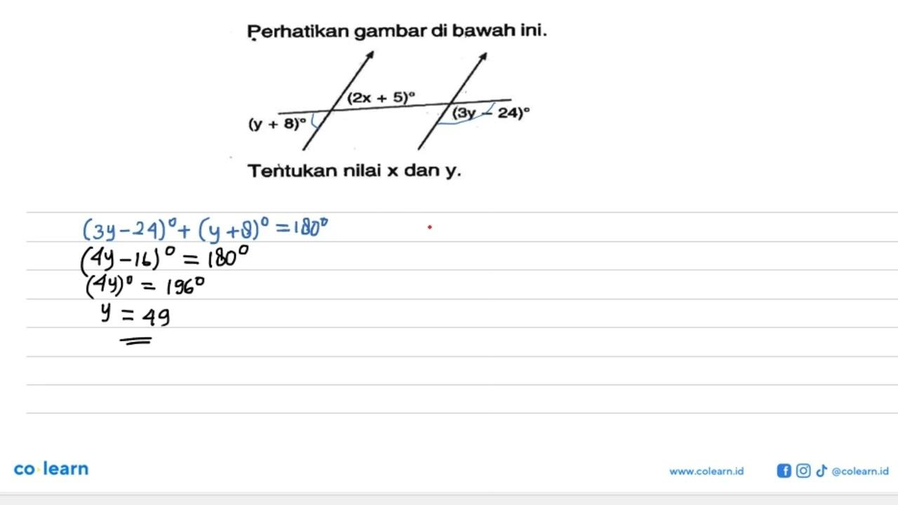 Perhatikan gambar di bawah ini. (2x+5) (3y-24)