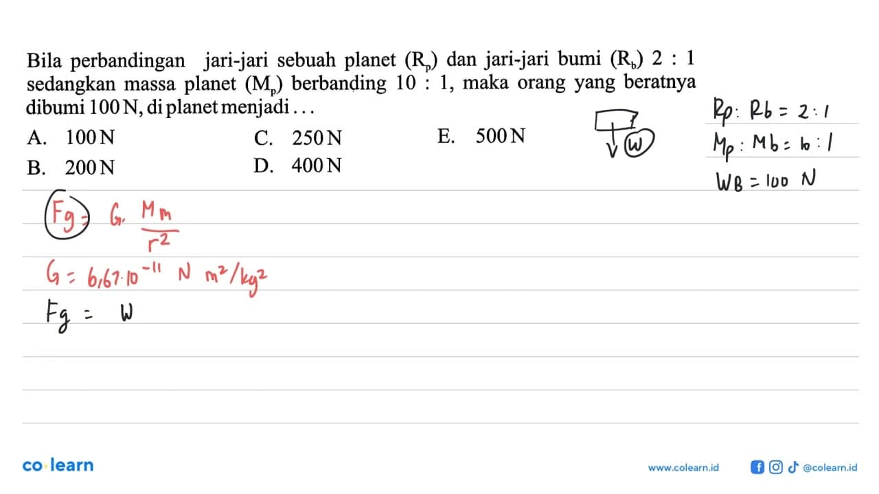 Bila perbandingan jari-jari sebuah planet (Rp) dan