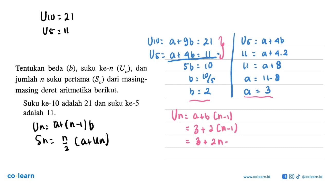 Tentukan beda (b), suku ke-n(Un), dan jumlah n suku pertama