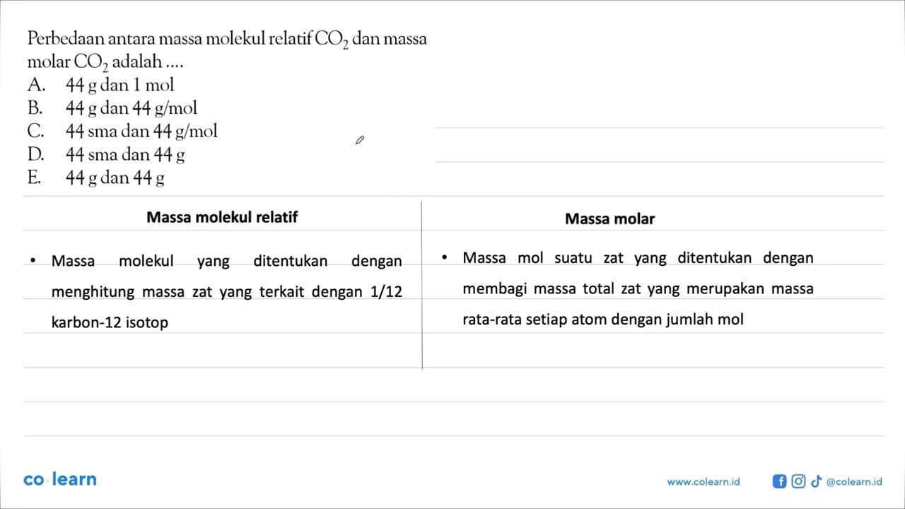 Perbedaan antara massa molekul relatif CO2 dan massa molar