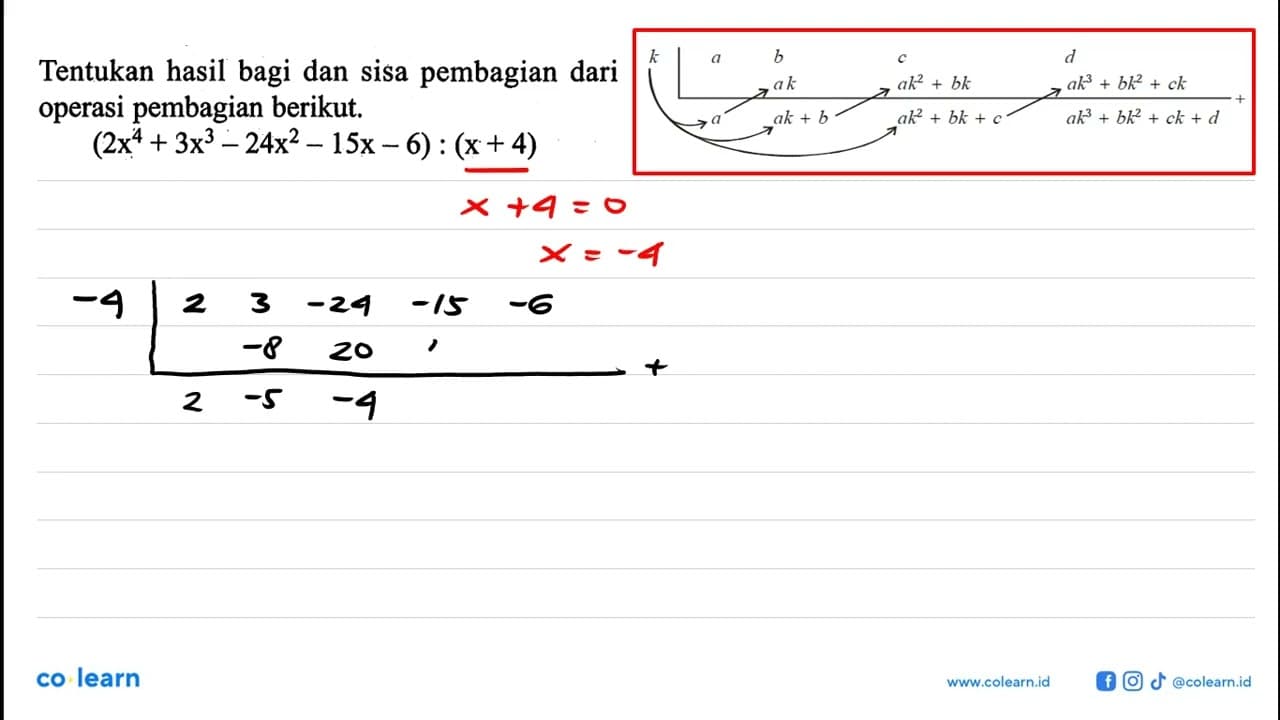 Tentukan hasil bagi dan sisa pembagian dari operasi