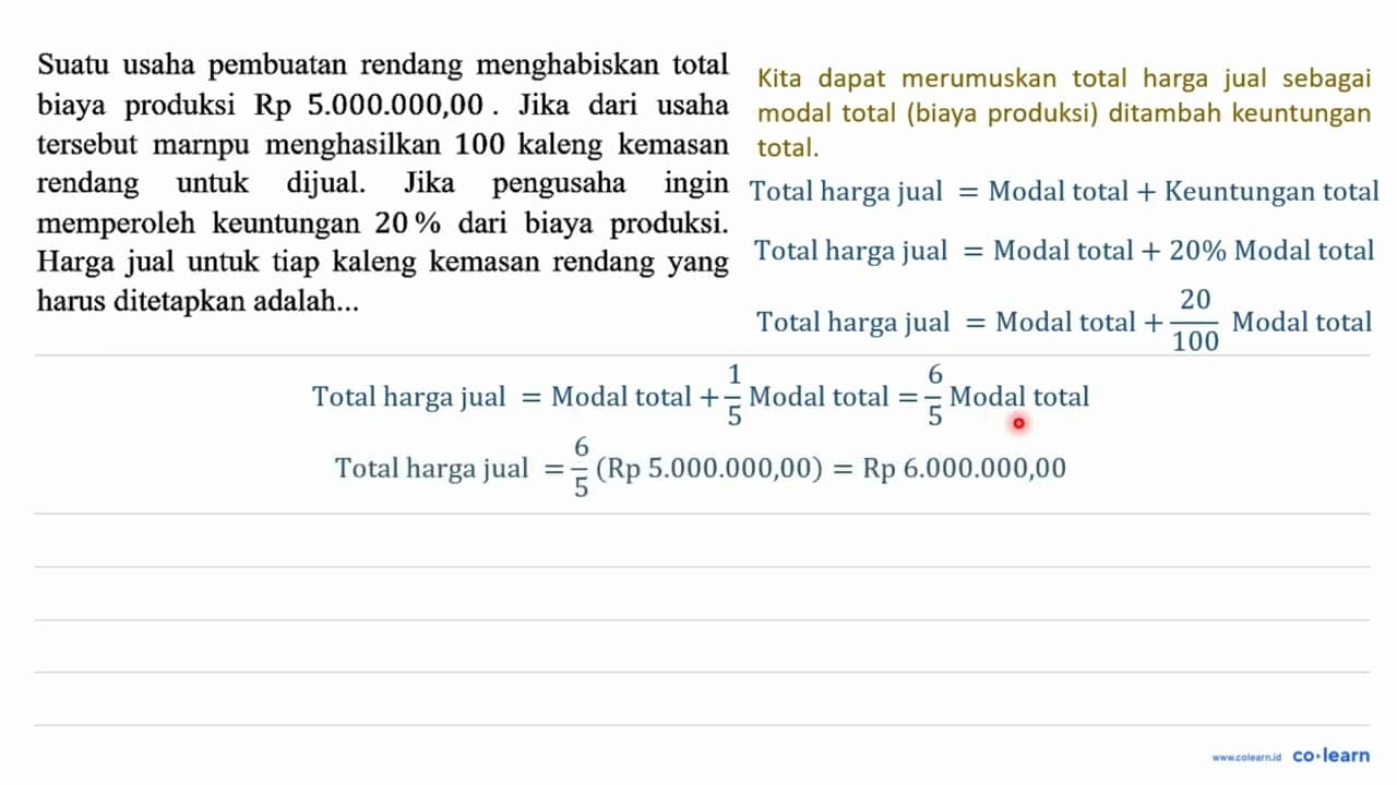 Suatu usaha pembuatan rendang menghabiskan total biaya
