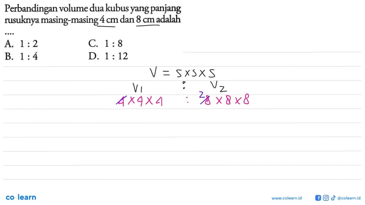 Perbandingan volume dua kubus yang panjang rusuknya