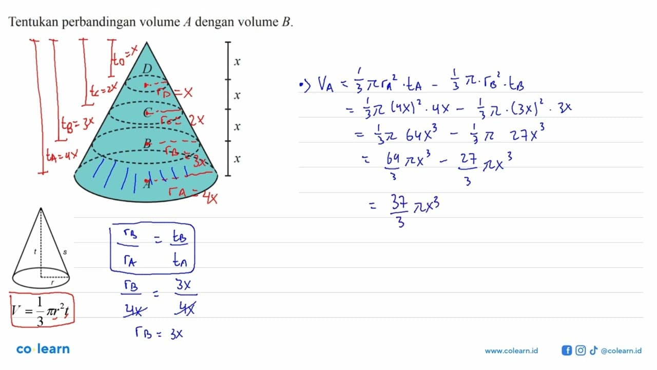 Tentukan perbandingan volume A dengan volume B. A B C D x x