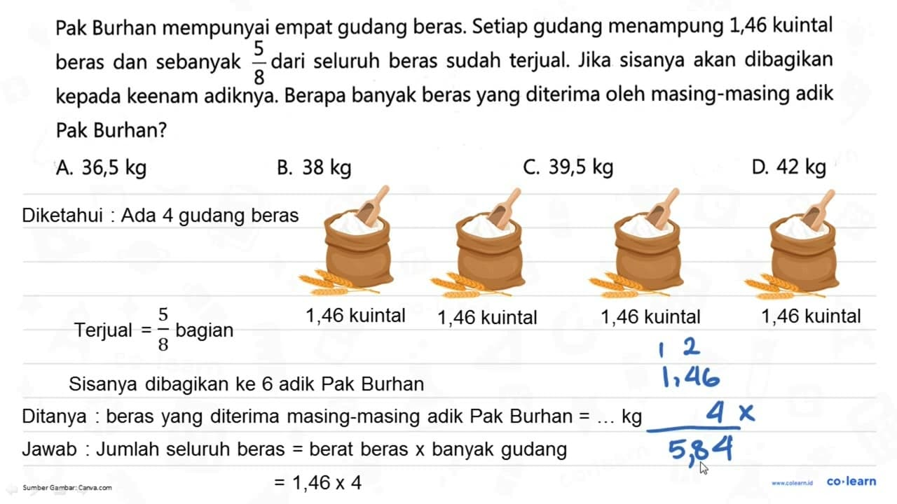 Pak Burhan mempunyai empat gudang beras. Setiap gudang