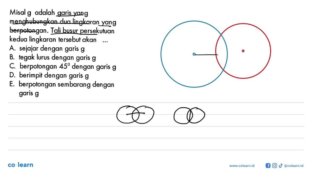 Misal g adalah garis yang menghubungkan dua lingkaran yang