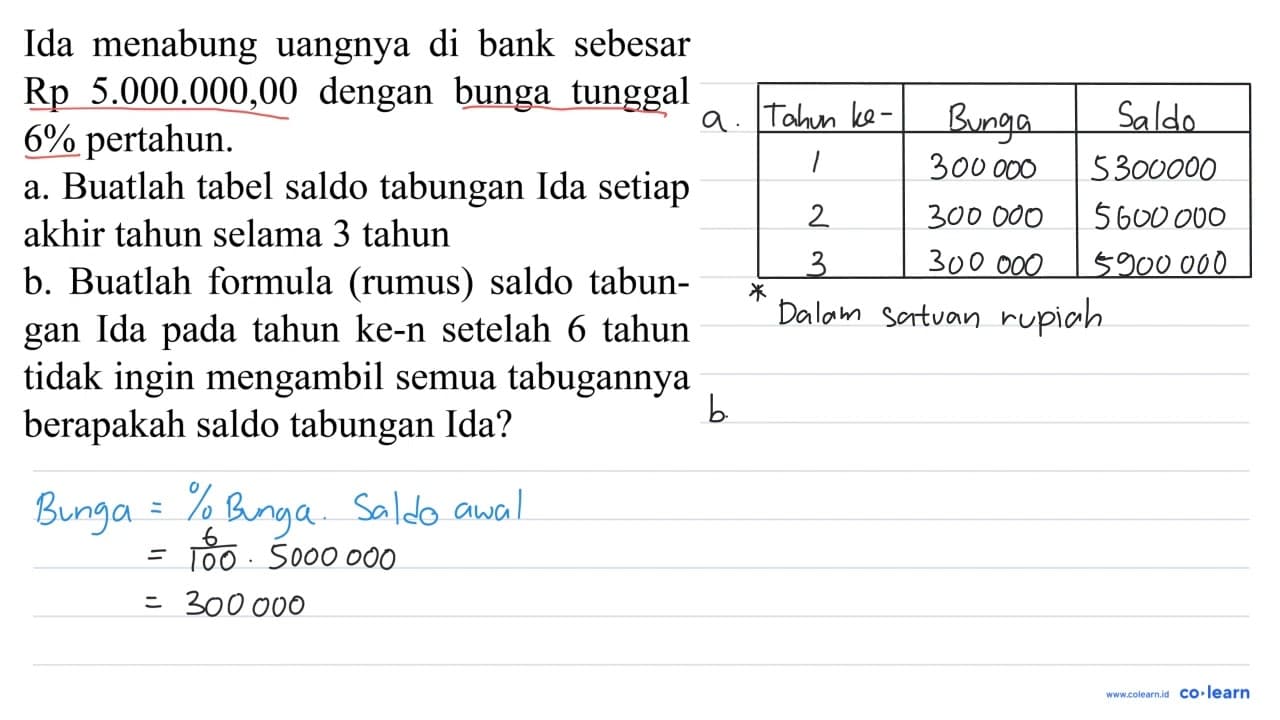 Ida menabung uangnya di bank sebesar Rp 5.000 .000,00