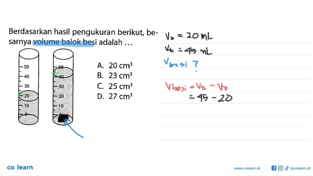 Berdasarkan hasil pengukuran berikut; besarnya volume balok