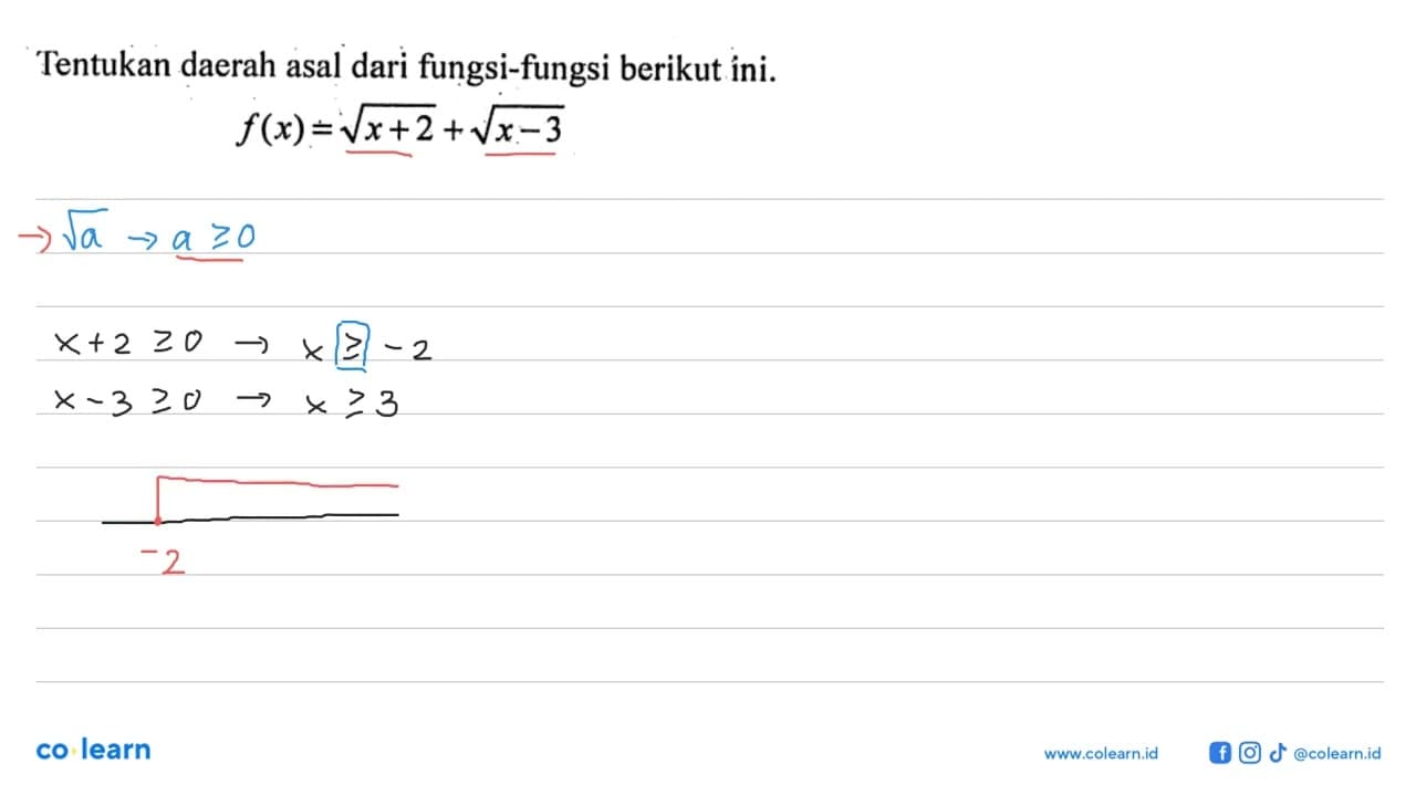 Tentukan daerah asal dari fungsi-fungsi berikut ini.