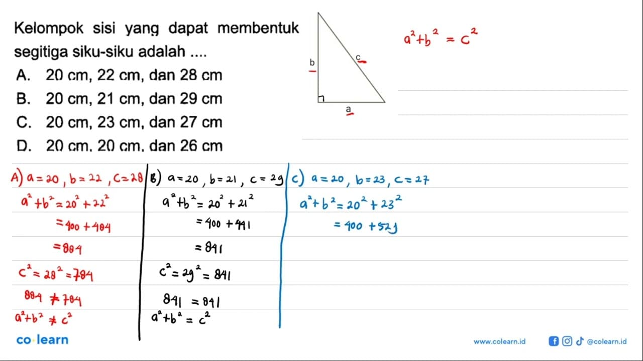 Kelompok sisi yang dapat membentuk segitiga siku-siku