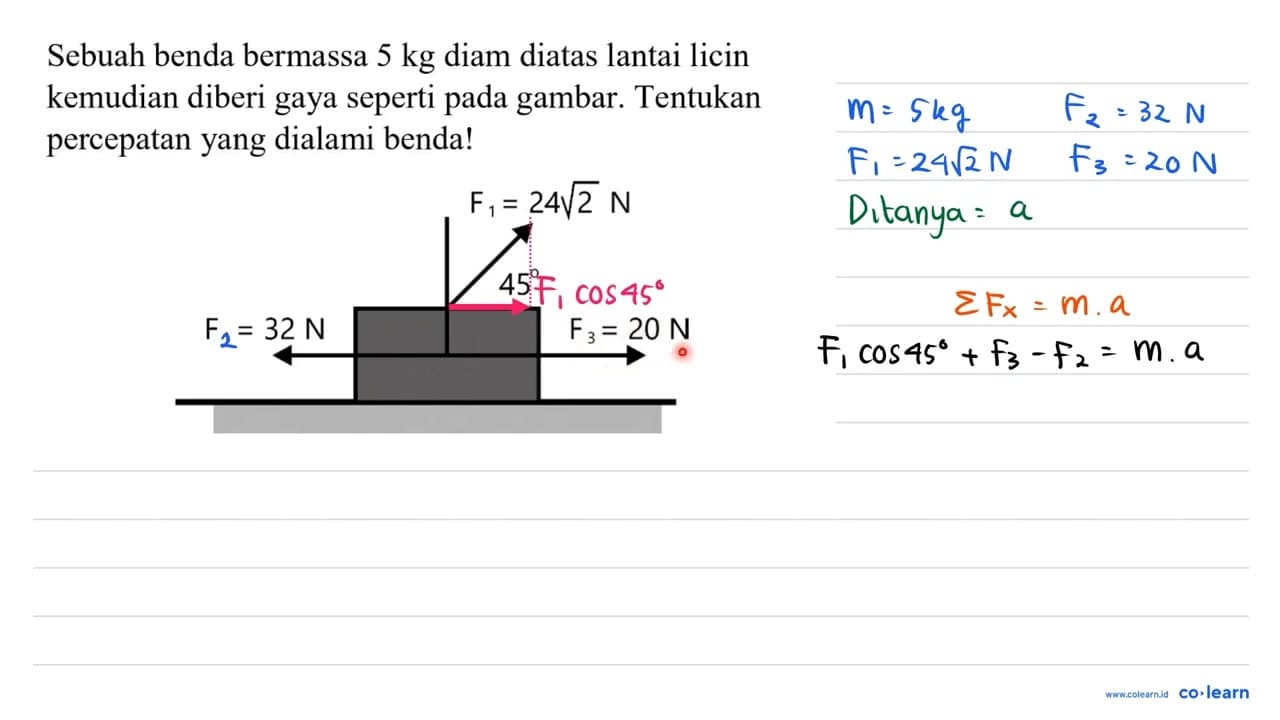 Sebuah benda bermassa 5 kg diam diatas lantai licin