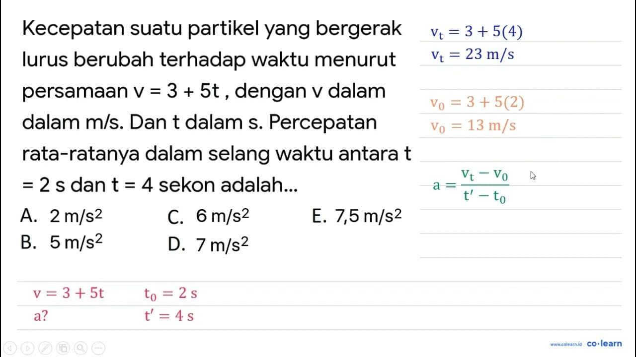 Kecepatan suatu partikel yang bergerak lurus berubah