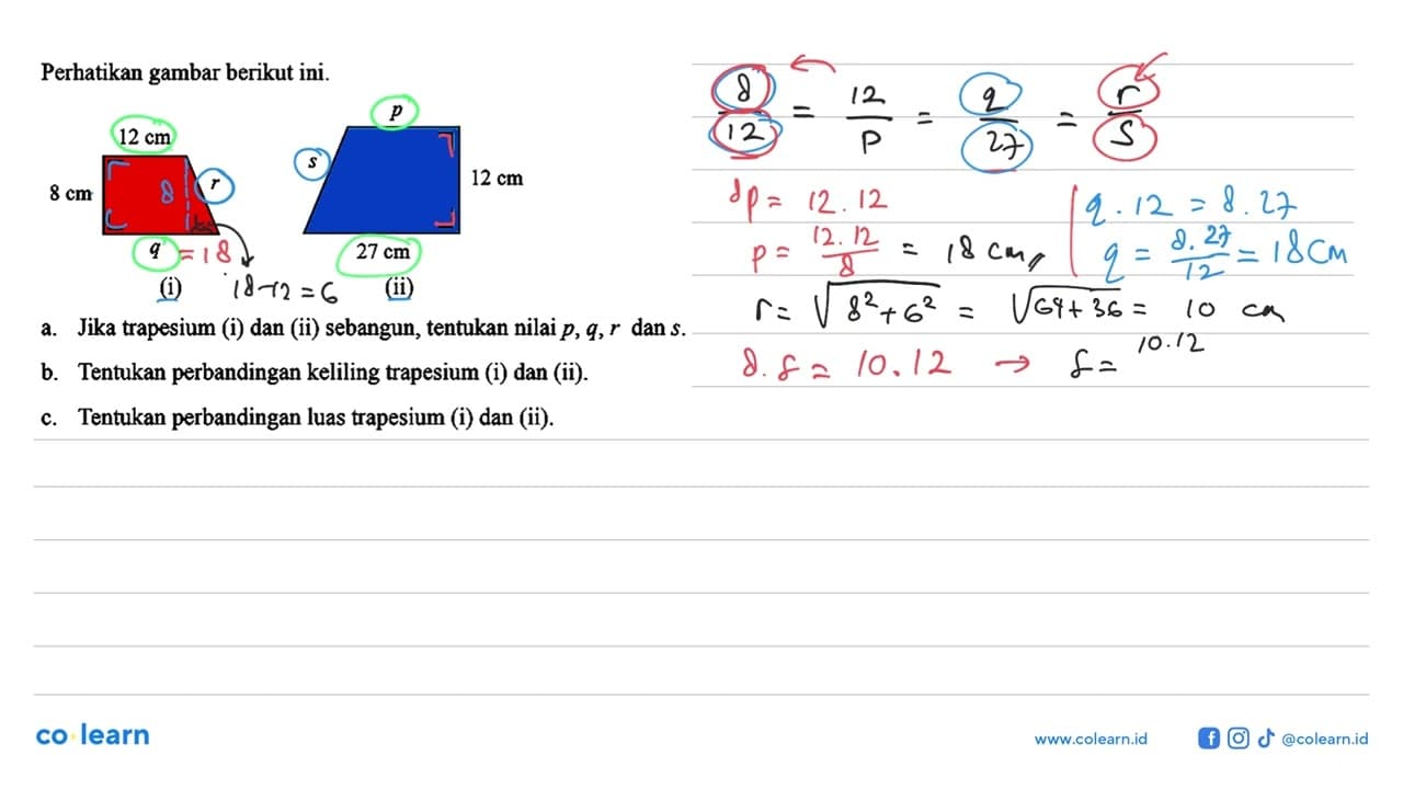 Perhatikan gambar berikut ini.(i) 8cm 12cm q(ii) s p 27cm