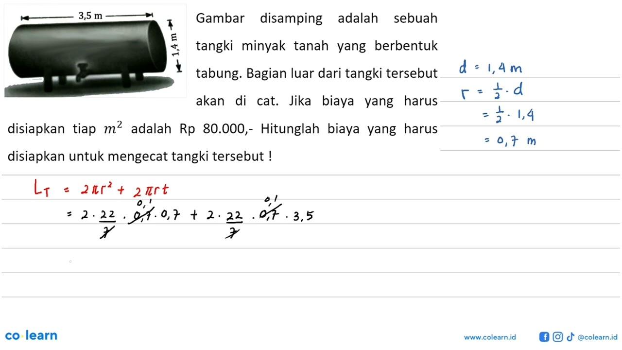 3,5 m 1,4 m gambar disamping adalah sebuah tanki minyak