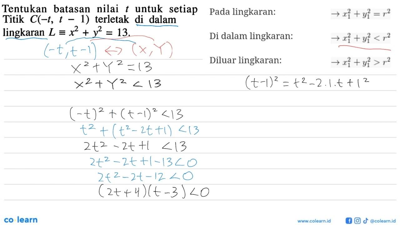 Tentukan batasan nilai t untuk setiap Titik C(-t,t-1)