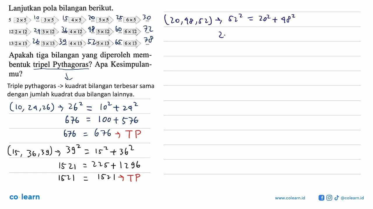 Lanjutkan pola bilangan berikut. 5 2 x 5 ... 3 x 5 ... 4 x