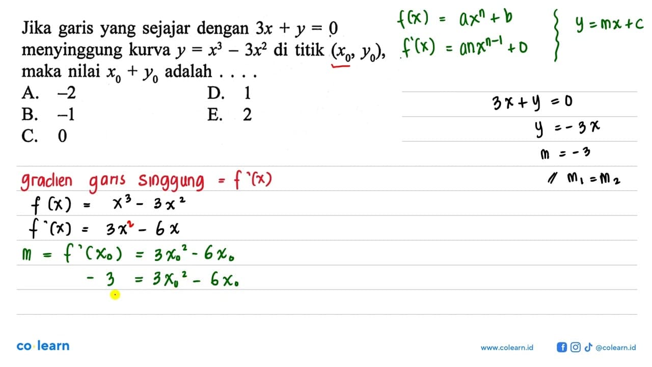 Jika garis yang sejajar dengan 3x+y=0 menyinggung kurva