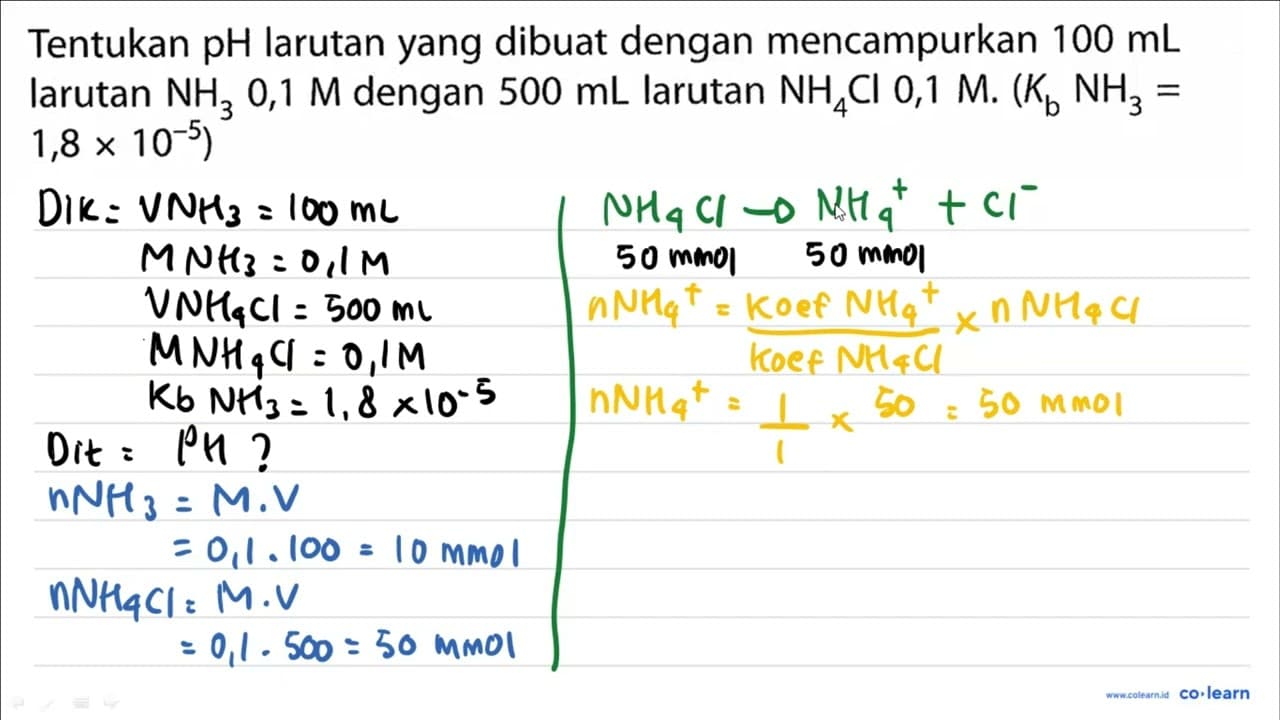 Tentukan pH larutan yang dibuat dengan mencampurkan 100 mL