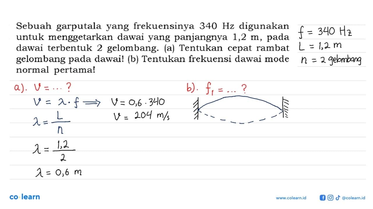 Sebuah garputala yang frekuensinya 340 Hz digunakan untuk