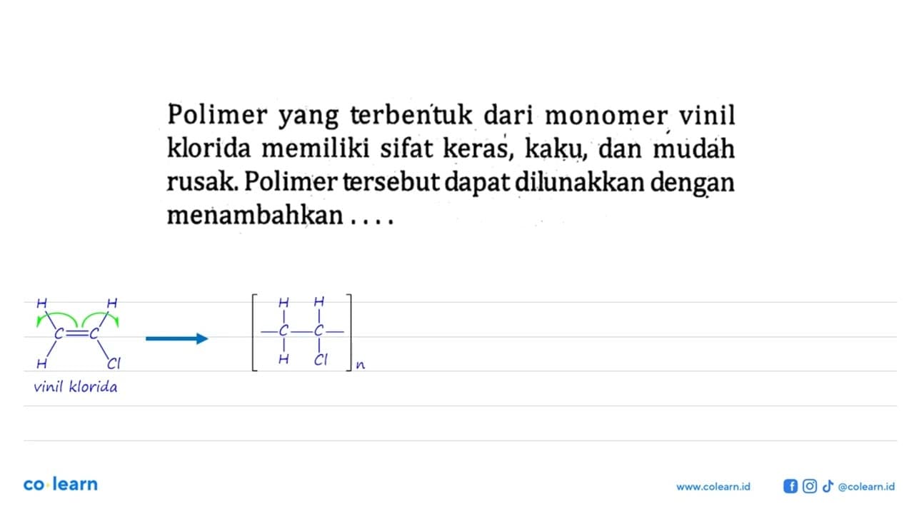 Polimer yang terbentuk dari monomer vinil klorida memiliki