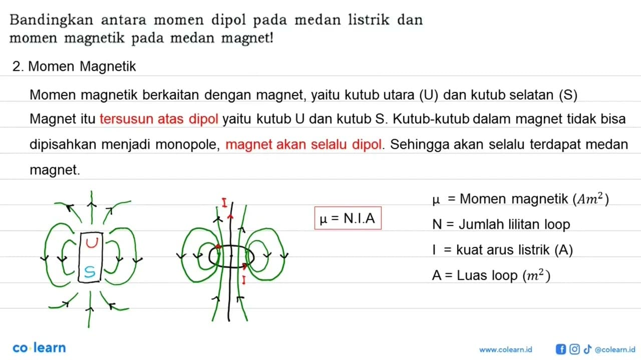 Bandingkan antara momen dipol pada medan listrik dan momen