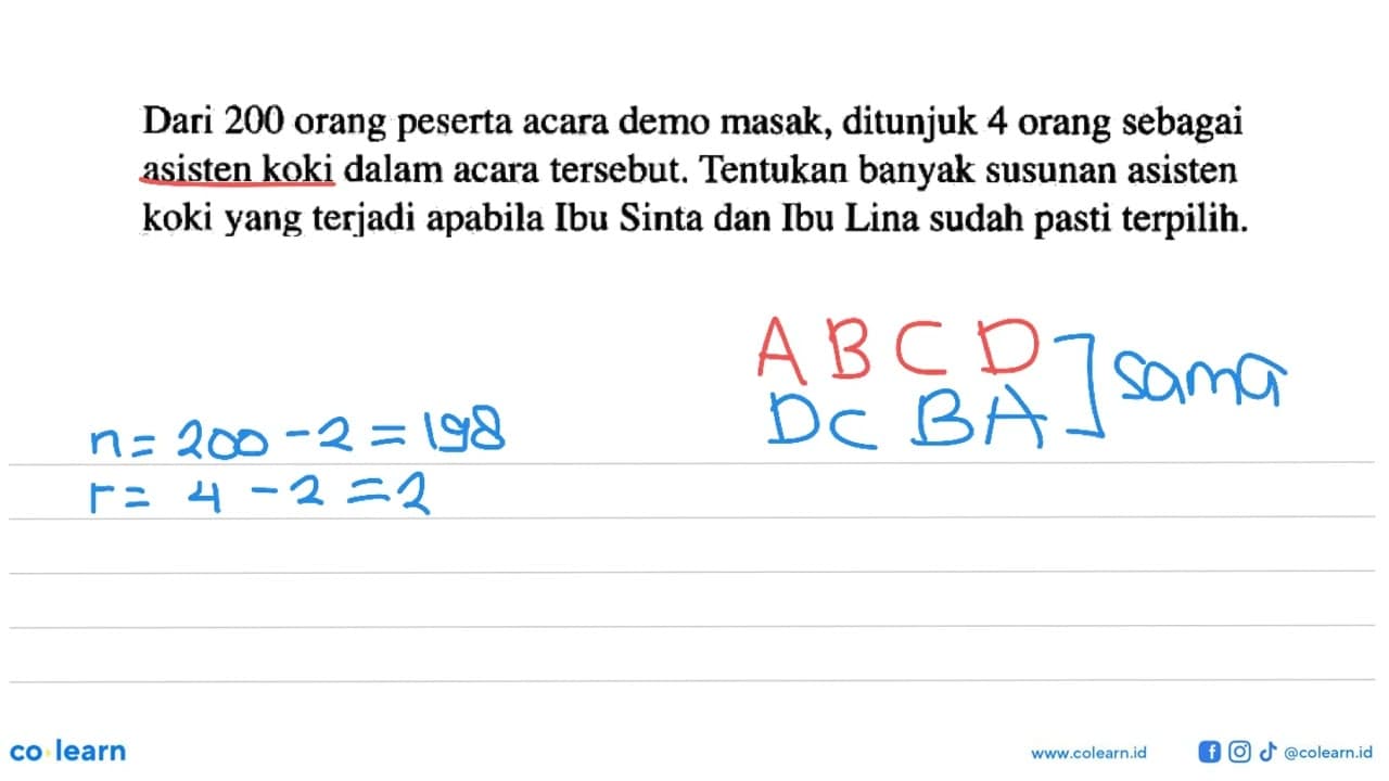 Dari 200 orang peserta acara demo masak, ditunjuk 4 orang