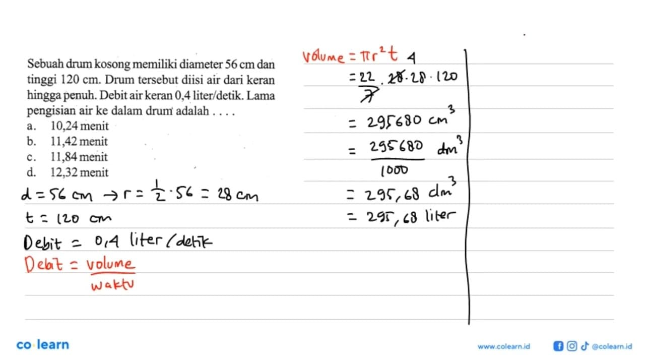 Sebuah drum kosong memiliki diameter 56 cm dan tinggi 120