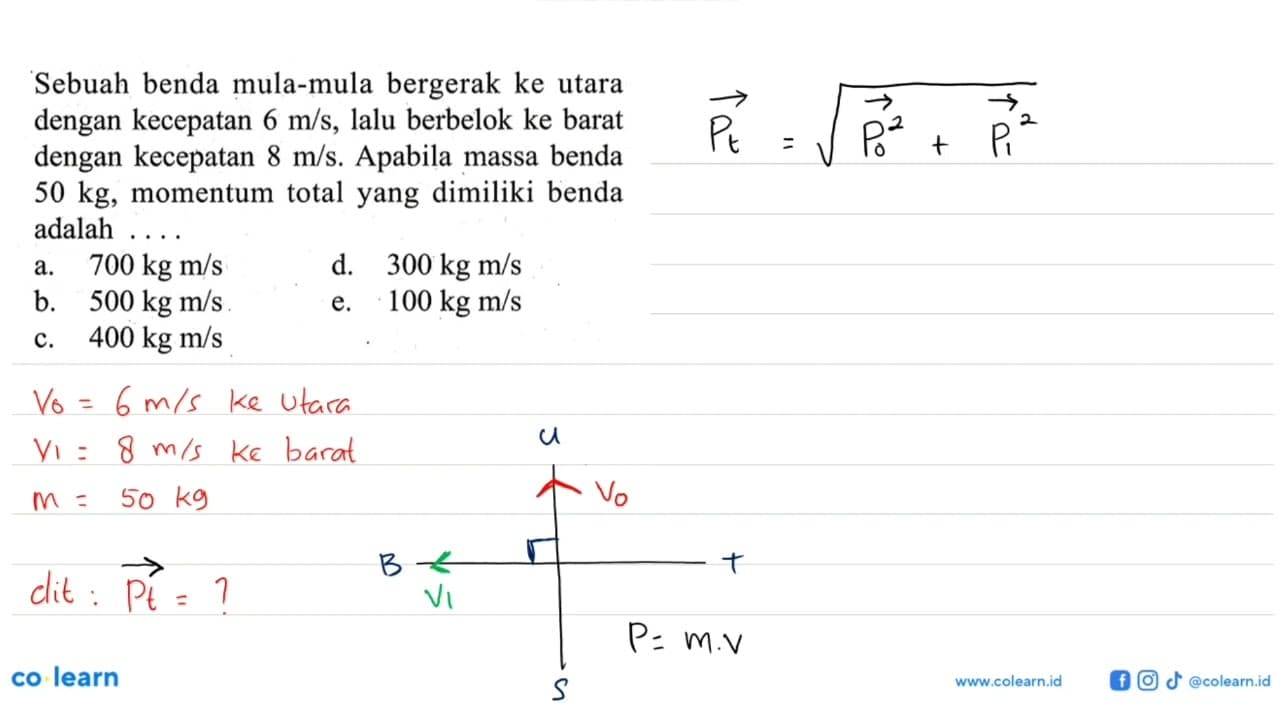 Sebuah benda mula-mula bergerak ke utara dengan kecepatan 6