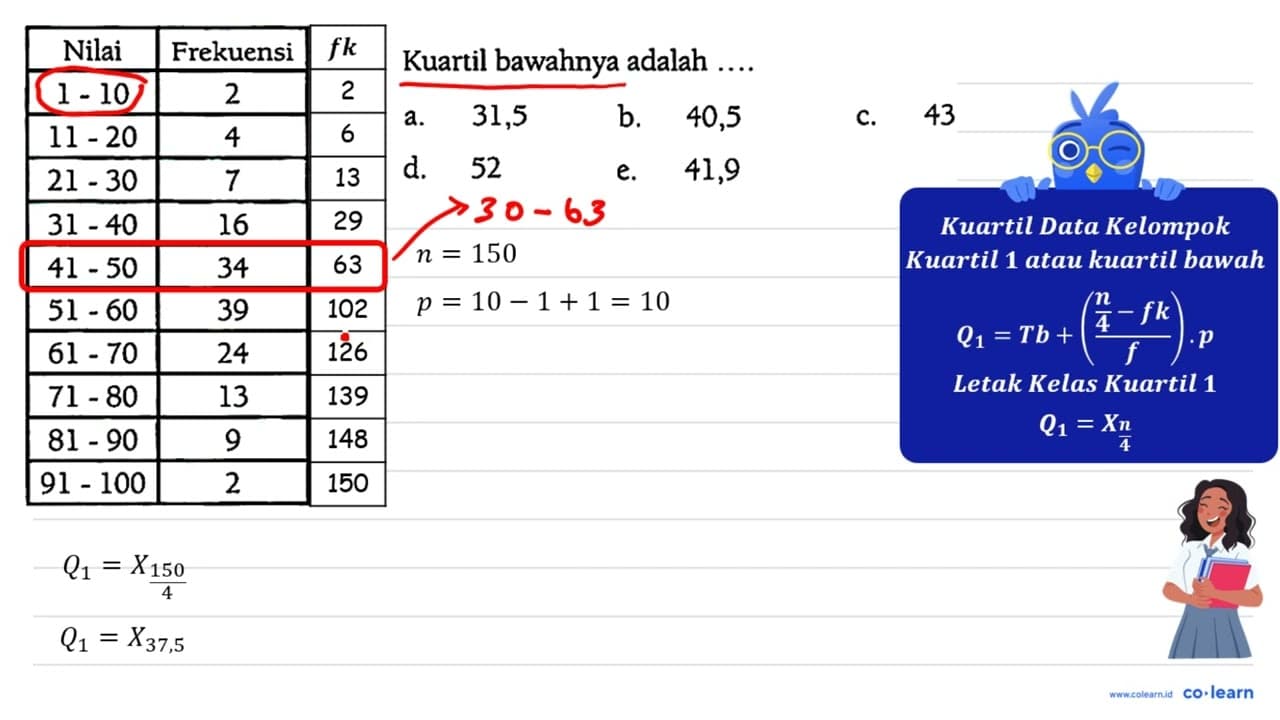 Nilai Frekuensi 1-10 2 11-20 4 21-30 7 31-40 16 41-50 34