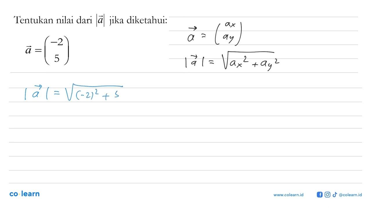 Tentukan nilai dari |a| jika diketahui:a=(-2 5)