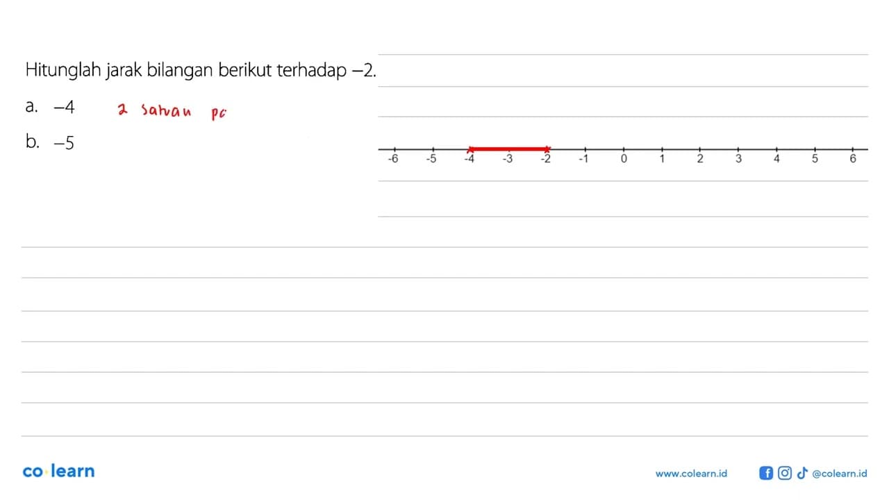 Hitunglah jarak bilangan berikut terhadap -2 a. -4 B. -5