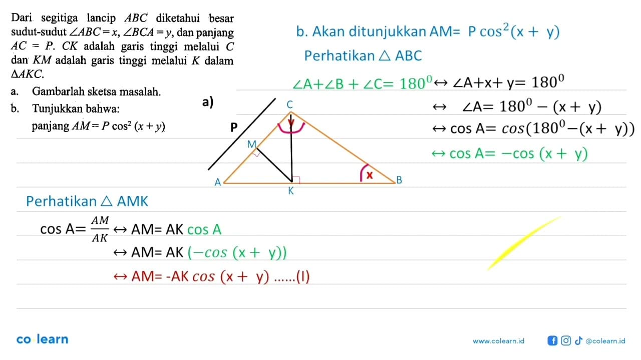 Dari segitiga lancip ABC diketahui besar sudut-sudut sudut