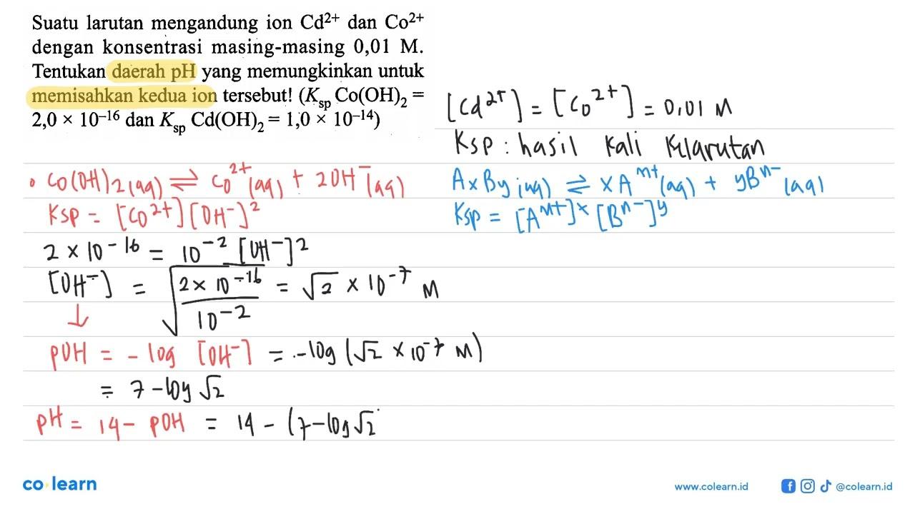Suatu larutan mengandung ion Cd^(2+) dan Co^(2+) dengan