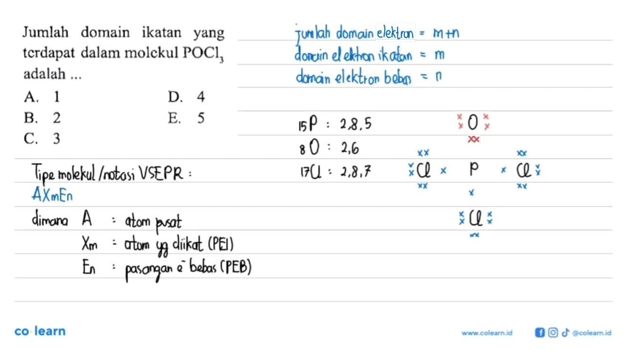 Jumlah domain ikatan yang terdapat dalam molekul POCl3