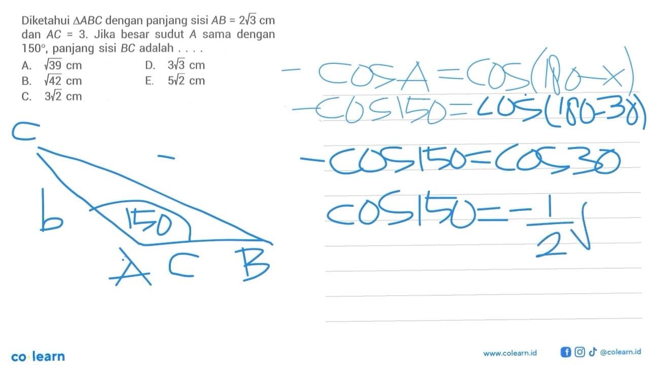 Diketahui segitiga ABC dengan panjang sisi AB = 2 3^(1/2)