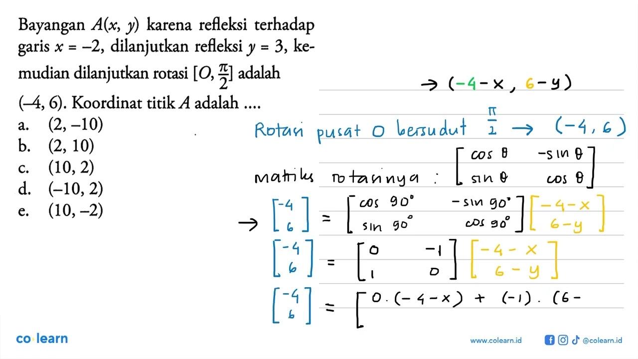 Bayangan A(x, y) karena refleksi terhadap garis x=-2,