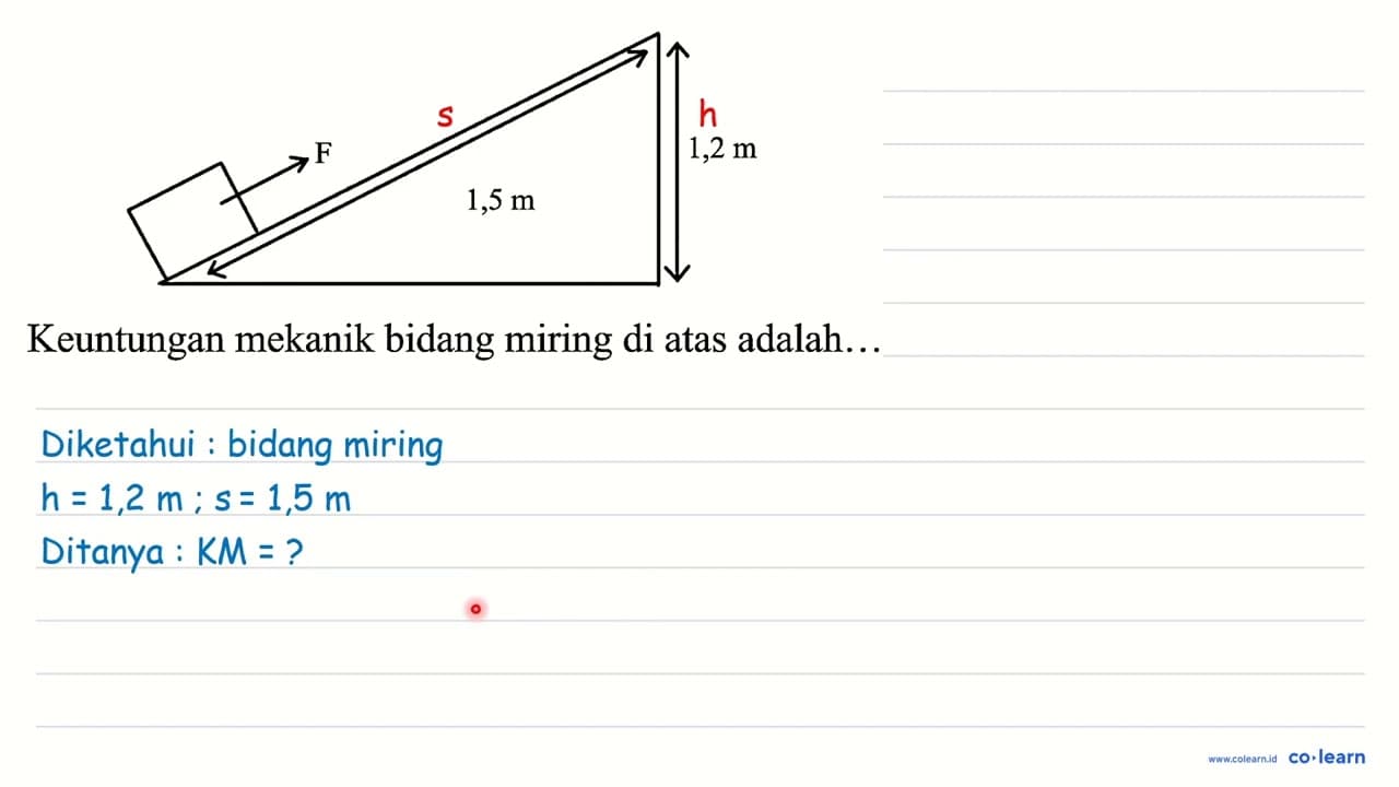 Keuntungan mekanik bidang miring di atas adalah...