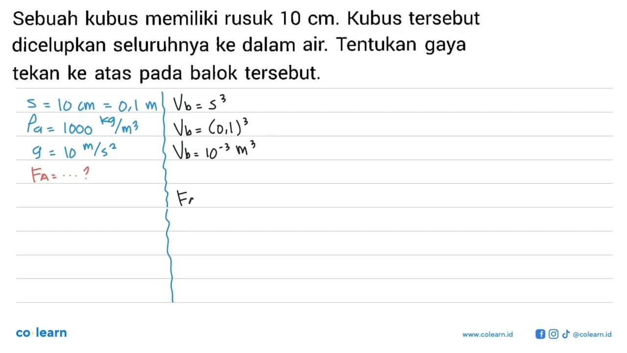 Sebuah kubus memiliki rusuk 10 cm. Kubus tersebut