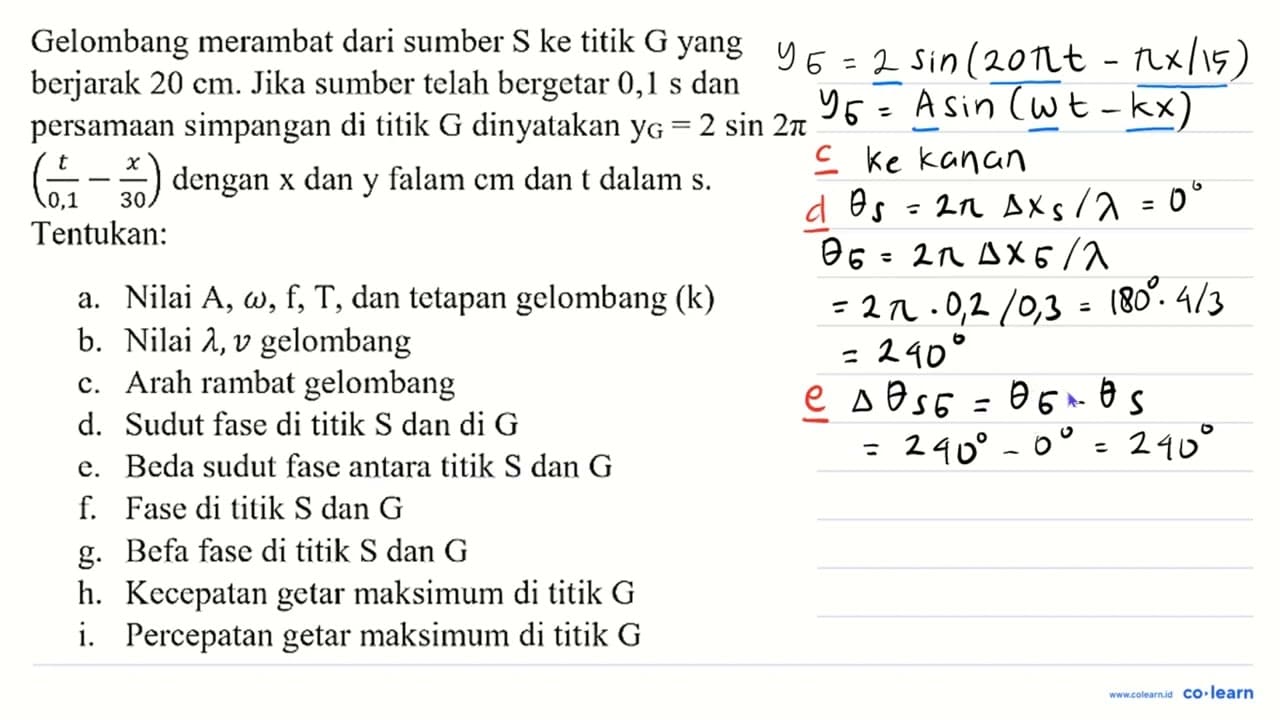 Gelombang merambat dari sumber S ke titik G yang berjarak